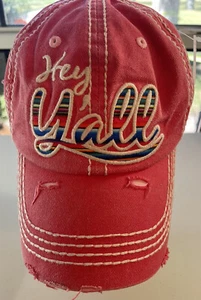Gorra Hey Y’all roja blanca envejecida de fábrica Southern Country - Imagen 1 de 12
