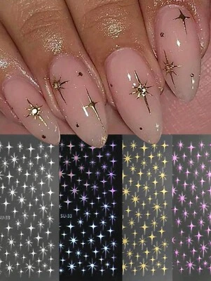 Nail Art Stickers Star SILVER GOLD PINK HOLOGRAPHIC METALLIC CHRISTMAS STARS - Image 1 of 4