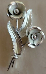 Vintage Coro Brushed Silvertone Flower Poppy Bouquet Leaves Brooch 3" Matte - Picture 1 of 7