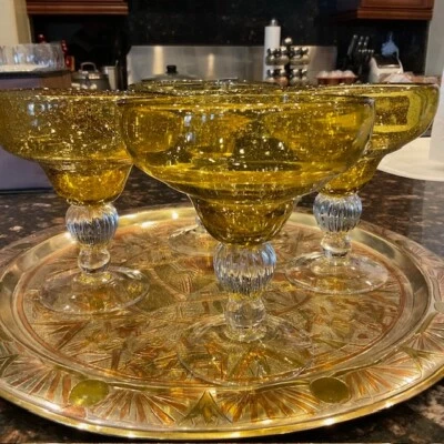 Set of 4  Artland Hand Blown Margarita Seeded Bubble Glasses- Gorgeous - Image 1 of 4