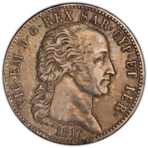 CERDEÑA 5 Liras 1817-L Turín Como Nuevo 'Vittorio Emanuele I' PCGS AU Fecha Escasa - Imagen 1 de 3