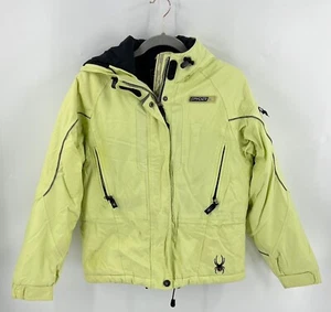 Spyder Ski Coat Kids Size 14 Neon Yellow Zip Up Winter Jacket Snowboarding - Picture 1 of 5