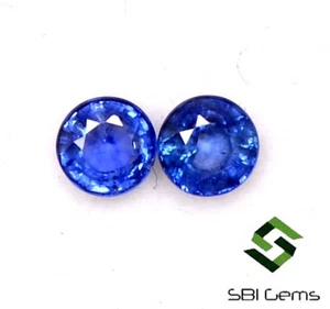 4 mm Natural Blue Sapphire Round Cut Pair 0.72 CTS Calibrated Loose Gemstones - Picture 1 of 6