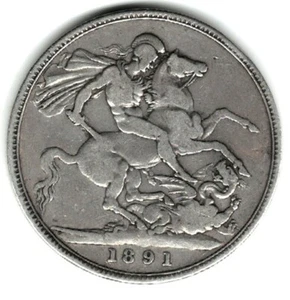 1891 - 1 CROWN VICTORIA (2ND) BRITISH U.K. RARE SILVER 1 COIN - WT. 28.28 GRAM#8 - Picture 1 of 2