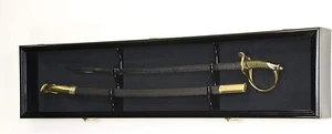 Sword Display Case Black Saber USMC NCO Navy Katana Blade Wood Wall Cabinet Rack - Picture 1 of 16