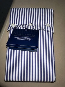 RALPH LAUREN ORGANIC SHIRTING STRIPE 2pc KING PIL/CASES NVY/WHI NIP $215 LAST 1 - Picture 1 of 6