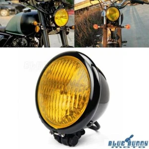 1Pc 4.5'' Bates Style Amber Lens Headlight H4 Bulb For Harley Chopper Cafe Racer - Picture 1 of 9
