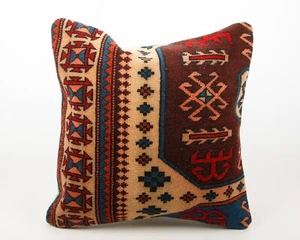 Wool Jute Cushion Cover Throw Turkish Vintage Cushions Handmade Kilim Pillowcase - Picture 1 of 6
