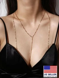 Fashion Women Body Chain Gold Line Sexy Harness Style Necklace Crossover 0881 - Picture 1 of 4
