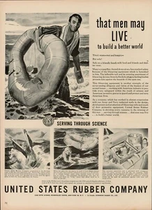 1944 United States Rubber Company 40s Vintage Print Ad WW II Life Boats Sea - Picture 1 of 9