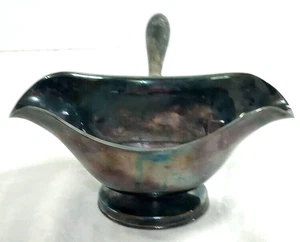 Vintage Gravy Boat Silver Plated Sauce Server 2 Spouts Wood Handle 7.5X4 Holiday - Picture 1 of 7