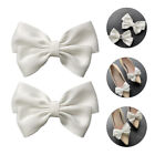  2 Pcs White Fabric Bow Shoe Buckle Bride Buckles Decoration Charms