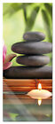 Seerose mit Zen Steinen und Kerzen Panorama Glasbild, inkl. Wandhalterung