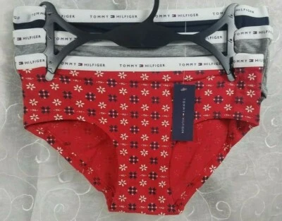 Tommy Hilfiger 3Pk Hipsters Algodón Elástico L Rojo con Copos de Nieve, Gris Marino Sólido Foto 1 de 4