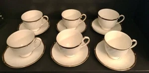 LOTE Taza y platillo de té o café con patas Wedgwood WINDSOR NEGRO - Juego de seis 6 COMO NUEVO - Imagen 1 de 5