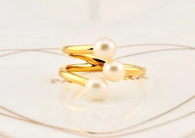 New Pandora Shine Gold Treated Freshwater Cultured Pearl Open Ring 163285C01-54 - Image 1 of 4