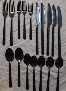 Black Metal Stainless Flatware Set Of 17 Pieces - Picture 1 of 5
