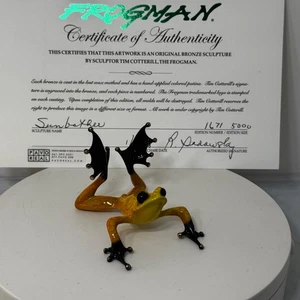RARE Tim Cotterill Frogman Bronze Frog SUN BATHER LE Sculpture 1671/5000 w COA - Picture 1 of 11