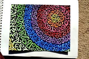 Fantasy Gemälde Acryl Psychedelisches Mandala bunt signiert 8,5x11 - Bild 1 von 3