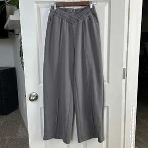 trendy queen gray wide leg lounge pant women m v front elastic waist heavy knit - Picture 1 of 4