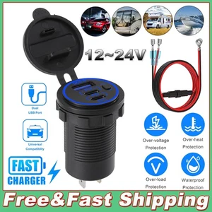 12V-24V QC3.0 + PD USB C Auto Schnell Ladegerät Steckdose für Boot Wohnmobil Marine - Bild 1 von 11