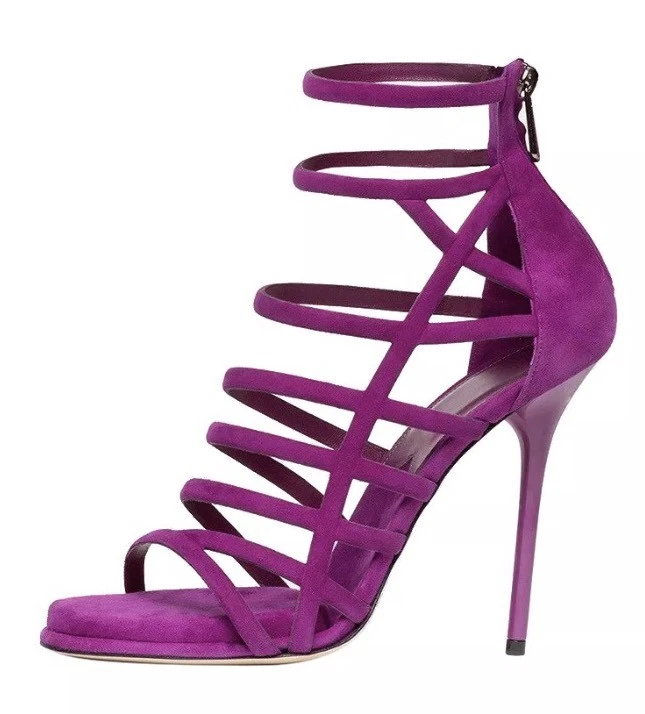 Paul Andrew Women's Ziya Tulip Purple Suede Shoes Sandals High HEELS 38 8