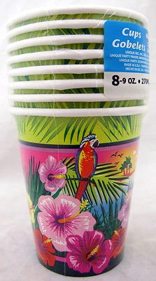 Luau Hibisco Flor Loro 9 OZ Tazas de Papel para Bebidas 8 unidades Suministros de Cumpleaños Foto 1 de 4