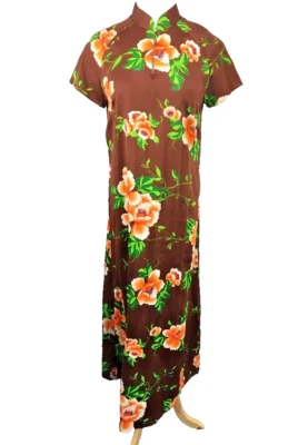 Vintage 70s Hilo Hattie Hawaiian Floral Psychedelic Maxi Dress Caftan 14 Muumuu - Image 1 of 4