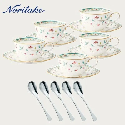 Noritake Hanasarasa Set of 5 Cups & Saucers with Teaspoons Bone China JAPAN NEW - Image 1 of 4