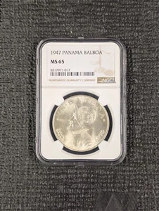 1947 MS 65 PANAMA SILVER UN (1) BALBOA VASCO NUNEZ DE BALBOA - NGC SCARCE GEM BU - Picture 1 of 4