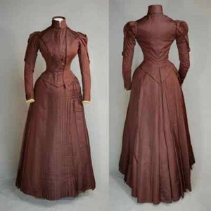 Medieval Vintage Victorian Edwardian Walking Bustle Dress Ball Gown Floor Length - Picture 1 of 5