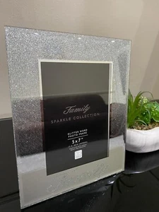 Silver Family Sparkle Collection Crushed Jewel Glass Picture Photo Frame 5" x 7" - Picture 1 of 5