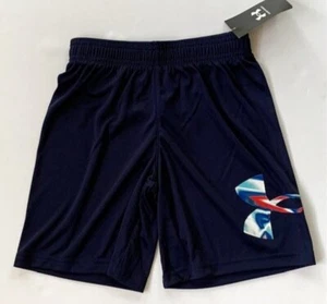 NWT Under Armour Tie Dye Logo Boy's Size 7 Navy Blue Active Athletic Shorts 7" - Picture 1 of 3