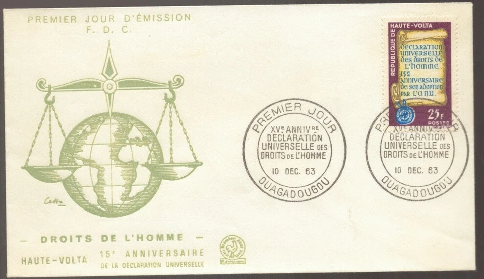 Declaración de Alto Volta 1963 Universal Droits L'Homme FDC Foto 1 de 1