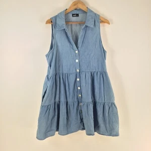 Dotti shirt dress womens 16 blue cotton sleeveless collar 112296 - Picture 1 of 9