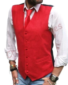 Mens Faux Suede Red Waistcoat Vest Gilet - All Sizes S M L Xl Xxl 3xl 4xl - Picture 1 of 5