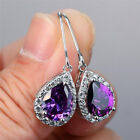 4Ct Pear Lab Created Amethyst Diamond Drop/Dangle Earring 14K White Gold Plated