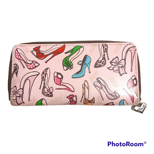 Fluff Vintage Womens Wallet Shoe Pattern Print Pink Zip Around Clutch Charm Fun
