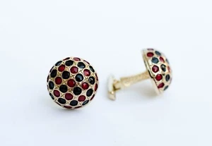 Vintage Swank Cufflinks Golden Dome w Enameled Accents Retro Hipster MC Wedding - Picture 1 of 4