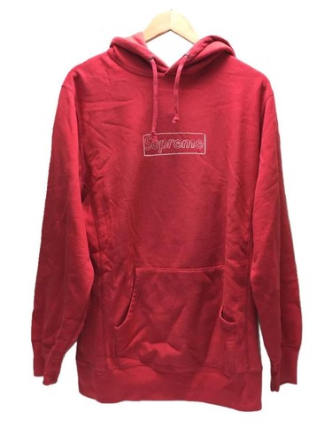 Felpa Supreme con cappuccio 21SS Kaws logo gesso L cotone rosso macchiato usata