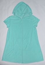 Wonder Nation Girls S 6-6X  Aqua Mint Hooded Zip Front Terry Swimsuit Cover Up