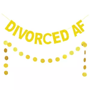 Divorce Party Decorations Funny Divorced AF Banner Gold Glitter Hanging Garland - Picture 1 of 1