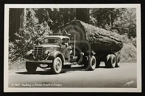 Early Logging RPPC of Log Truck. Oregon. C. 1940's Logging History Sawyers - Picture 1 of 2