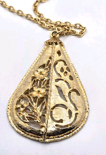 VETEMENTS Collana con ciondolo a goccia filigrana tono oro catenina regolabile ritaglio floreale 26"