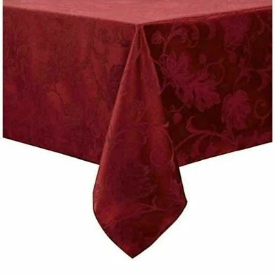 Town & Country Autumn Medley Burgundy Wine Fall Leaf Damask Tablecloth 60x144 Ob - Image 1 of 3