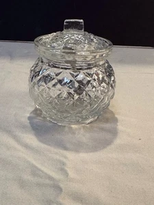 Azúcar y cuchara de vidrio con patrón de cuña de diamante de cristal con tapa - Imagen 1 de 6