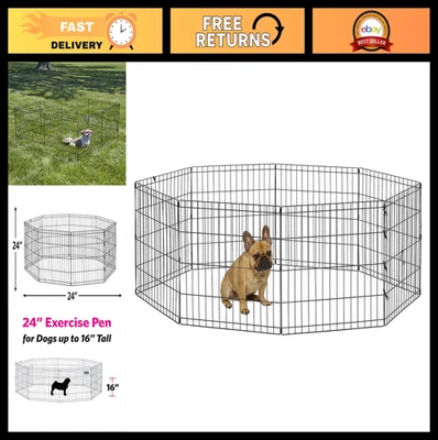 Pluma de ejercicio plegable de metal para perros - parque infantil interior/exterior, 16 pies cuadrados, 24" de alto, sin Foto 1 de 4