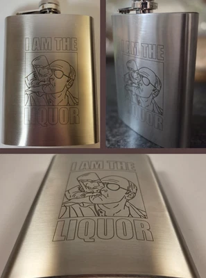 Jim Lahey Stainless Steel Hip Flask, I Am The Liquor Engraved Trailer Park Boys - Image 1 of 4