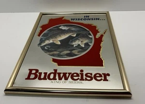 Vintage 1990 Budweiser In Wisconsin Wildlife Fish Mirror Collectors Edition 102-257 - Bild 1 von 5