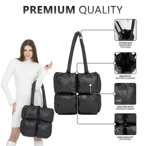 LUBIEN Premium Medium Tote Bag - Black Vegan Leather - Magnetic Closure - Picture 1 of 5